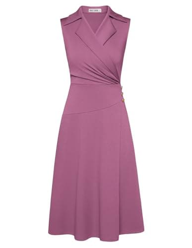 GRACE KARIN Dark Pink Work Midi Dresses for Women,Wrap Business Casual Funeral Outfit for Women,Wedding Guest Dresses L - Image 1