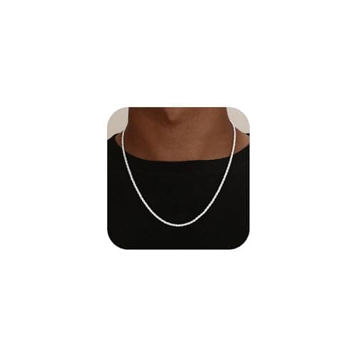 HIMSTORY S925 Sterling Silver Chain for Men, 3mm Rope Chain Necklace for Women Men Jewelry Sturdy Non-Fading Mens Silver Chains Jewelry Gifts for Dad Husband 20 Inch - Image 1