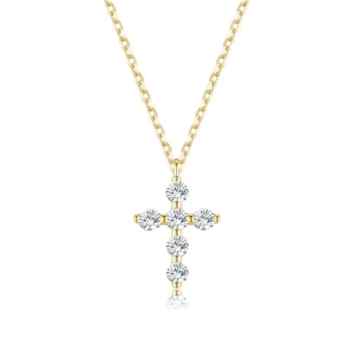Lyniuoy Moissanite Cross Necklace for Women 14K Gold Plated Cross Necklace Dainty Small Cross Faith Pendant Choker Charm Trendy Religious Jewelry Gift
