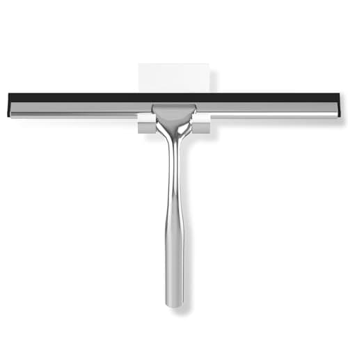Shower Squeegee for Shower Glass Door with Adhesive Hook, Stainless Steel Squeegee for Shower Glass, Window Squeegee for Cleaning Tile Wall, Mirror, Car(10", Silver)
