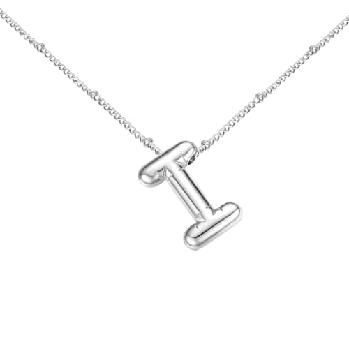 BOLAGTIER Bubble Letter Necklace Gold Plated Balloon Initial Chunky Bubble Alphabet Pendant Necklace Trendy Jewelry Gift for Women (I, Silver)