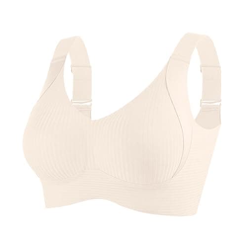 Bras for Women No Underwire Adjustable Bra Comfort Wireless Full Coverage Support Ribbed Push Up Senior Bra 2025 Beige M - Image 1