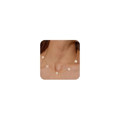 Poaiiu 14K Gold Plated Necklace for Women, Pearl Necklaces for Women Trendy Necklace Dainty Choker Necklace Adjustable Womens Charm Necklace Layered Chain Necklace Jewelry for Women - Image 1