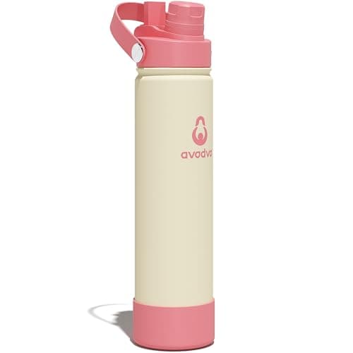 avodvo 24oz Insulated Water Bottle with 2-in-1 Straw and Spout Lid, Keeps Cold 24H, Leak-Proof, BPA-Free, Slim Water Bottle Fits in Car Cup Holder, for Gym, Travel, School and Daily Use, Light Pink - Image 1