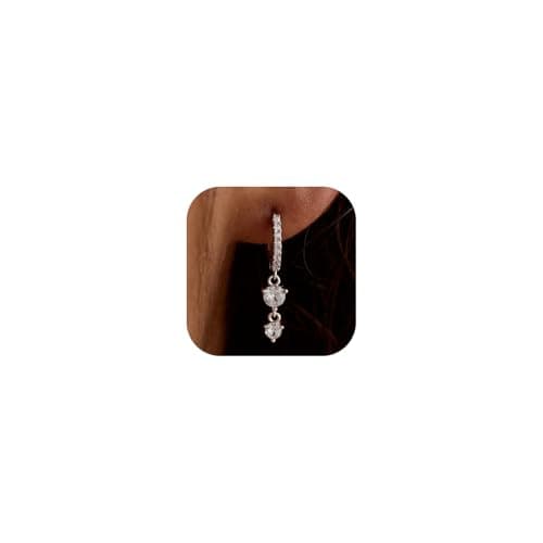 Dangle Earrings for Women Silver Cubic Zirconia Hoop Earrings Dainty Diamond Drop Earring Wedding Jewelry for Brides - Image 1