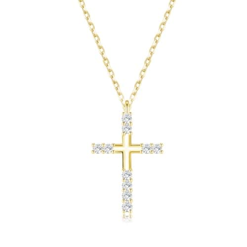Lyniuoy Moissanite Cross Necklace for Women Gold Plated Cross Necklace Dainty Trendy Cross Faith Religious Jewelry Gift Gold