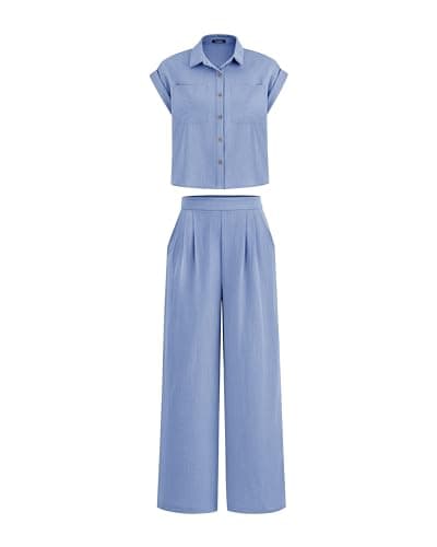 PRETTYGARDEN Womens 2 Piece sets Summer Cap Sleeve Tops Palazzo Pants Dressy Casual Vacation Travel Outfits Tracksuits(Sky Blue,XX-Large) - Image 1