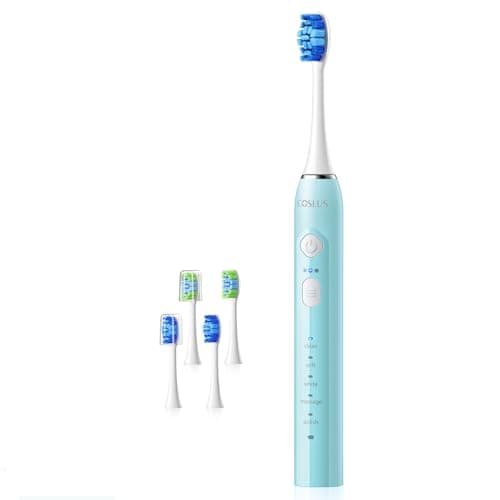 COSLUS C30 Electric Toothbrush for Adults & Kids: 3 Intensities & 5 Modes for Effective Yet Gentle Ultra-Clean Feel, 2 Types of Heads for Gentle & Daily Care, Travel & Home Use, Green, 1PC - Image 1