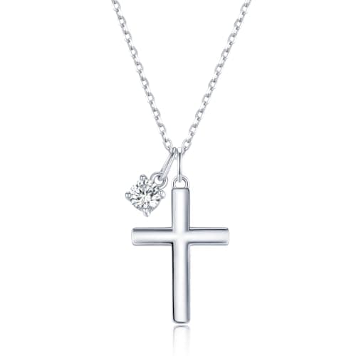 Lyniuoy Moissanite Cross Necklace for Women 18K White Gold Plated Hypoallergenic 925 Sterling Silver Faith Cross Necklace