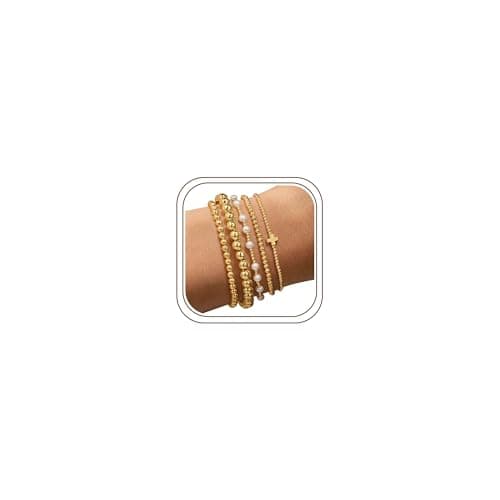 Yoosteel Gold Beaded Bracelets Set for Women - Mothers Day Gifts for Mom Wife Grandma Daughter 14k Gold Plated Dainty Round Beaded Cross Pearl Bracelet Stack for Women Stackable Jewelry Gifts 5 PCS - Image 1