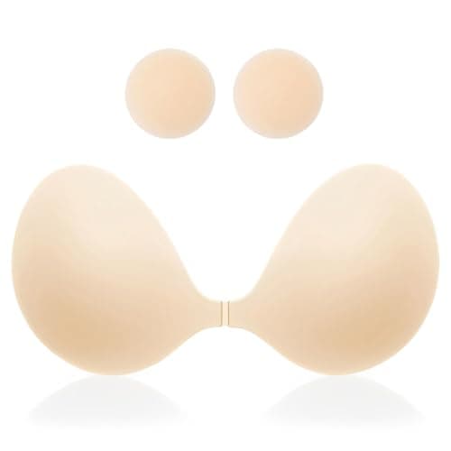 MITALOO Sticky Bra Slicone Adhesive Bra Seamless Push Up Invisible Strapless Backless Covers for Women Beige - Image 1