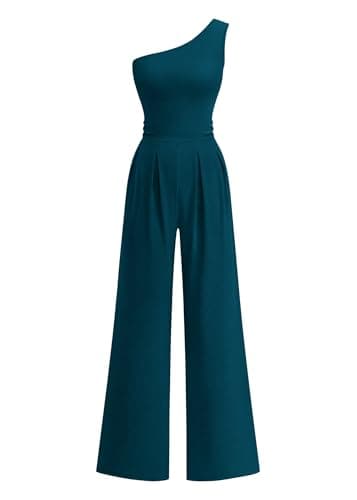 KIRUNDO One Piece Jumpsuits For Women Dressy 2026 Sleeveless One Shoulder Ribbed Wide Leg Rompers With Pockets Summer Outfits - Image 1