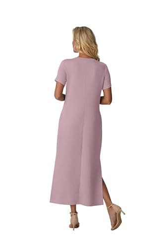 Lepunuo Summer Dresses for Women 2025 Round Neck Casual Split Maxi Dresses with Pockets - Thumbnail 5