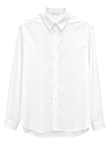 Women’s Long Sleeve Button Down Shirt, Classic Blouse with Pearl Buttons, Casual & Dressy Tops for Women, Comfortable Polyester Blouse for Work & Everyday Wear (White)-XL - Thumbnail 2