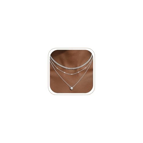 TOPERLADY 3Pcs Layered Silver Necklaces for Women Trendy, Silver Dainty Cubic Zirconia Pendant Necklace Stack, Stackable Cuban Chain Choker, Women's Necklaces Jewelry Gifts (3PCS-Silver-CZ Pendant) - Image 1