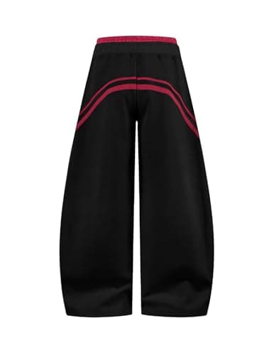 Aelfric Eden Stripes Baggy Barrel Sweatpants Elastic Double Waist Wide Leg Pants Women Men Casual Y2K Unisex Lounge Trouser Black Red XS - Thumbnail 3