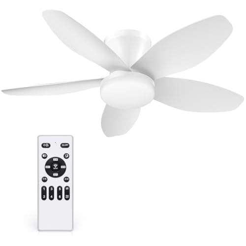 Orabriz 35 Inch Ceiling Fan with Lights and Remote Control, Quiet Modern Low Profile Fan Light with 6 Speeds, Dimmable LED, Reversible Blades for Bedroom Living Room Indoor/Outdoor, White - Image 1