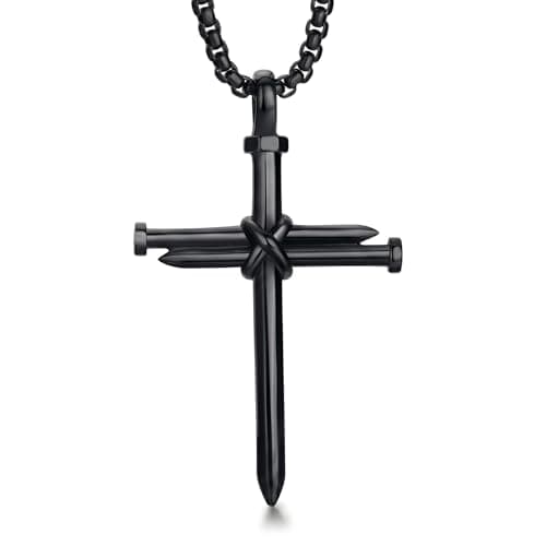 Fathers Day Gift for Dad Husband Grandpa from Daughter Son Wife,Father's Day Christian Anniversary Christmas Birthday Gift for Dad 24 Inch Chain Men's Stainless Steel Nail Cross Pendant Necklace - Image 1