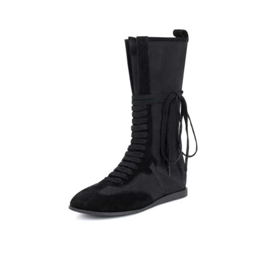 LACIKOSZ Womens Black Lace Up Sport Boots Fashion High Top Sneakers Casual Athletic Streetwear Shoes - Image 1
