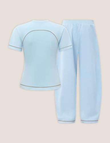 Aelfric Eden Slim Lounge Sets for Women 2026 Summer 2 Piece Matching Sets Two Piece Loungewear Spring Outfits Light Blue X-Large - Thumbnail 4