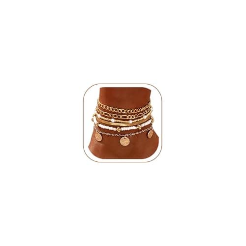 FAXHION Gold Ankle Bracelets for Women Waterproof, layered Coin Bead Cuban Link Chain Adjustable Anklets Set, Summer Boho Anklet Beach Jewelry Gift for Women - Image 1