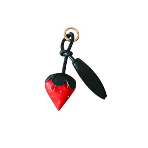 HeriNova Handmade Leather Strawberry Bag Charms and Keychain – Realistic Strawberry Charm with Natural Grain for Bag, Purse, or Keys - Image 1