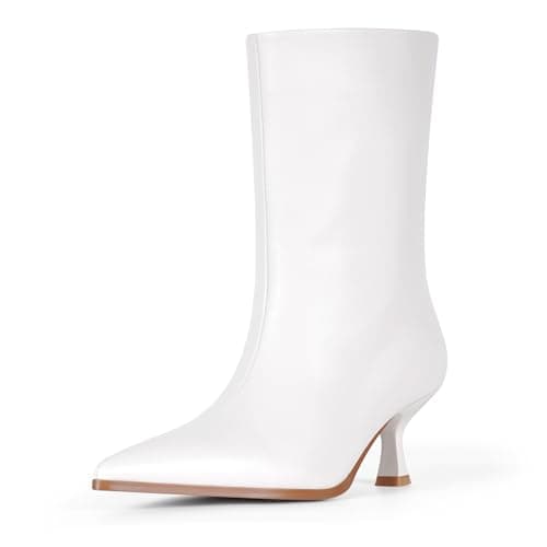 LACIKOSZ Womens Kitten Heel Boots, Pointed Toe Stiletto Faux Leather Mid Calf Ankle Booties for Women, Elegant Dress Boots for Fall & Winter Outfits - Image 1