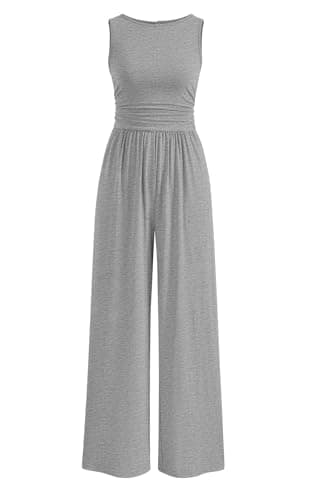 PRETTYGARDEN One Piece Jumpsuits for Women Dressy Casual Sleeveless Crewneck Wide Leg Rompers Jumpers 2026 Vacation Summer Outfits(Light Grey, M) - Image 1
