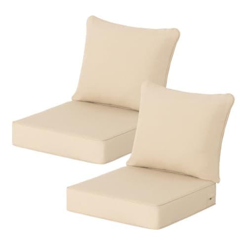 Localive 24x24 Inch Outdoor Deep Seat Cushions Set of 2,Thick High-Density Foam, Piped Edges & YKK Hidden Zipper,Water-Resistant UV-Resistant Polyester for Patio Furniture,Beige - Image 1