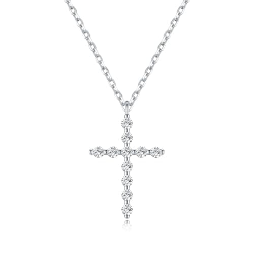 Lyniuoy Moissanite Cross Necklace for Women 18K White Gold Plated Cross Necklace Dainty Small Cross Faith Pendant Choker Charm Trendy Religious Jewelry Gift - Image 1