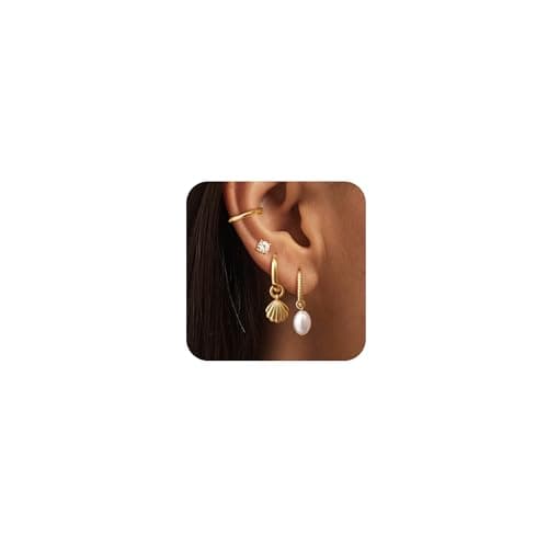 Poaiiu Gold Plated Earrings for Women - 14K Gold Hoop Earrings Set for Women Trendy Huggie Earrings Studs Cuffs Small Dainty Dangle Earrings Lightweight Cartilage Multiple Piercing Earrings Jewelry - Image 1