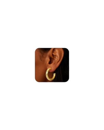 SHOWNII Gold Hoop Earrings for Women 18K Real Gold Plated Chunky Open Hoops 925 Sterling Silver Post Gold Earrings Hypoallergenic Lightweight - Image 1