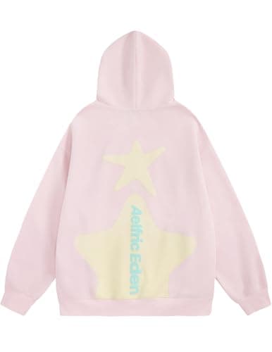 Aelfric Eden Star Graphic Hoodies Purple Print Hoodie Unisex Oversized Hooded Sweatshirt Long Sleeve Pocket Pullover Pink Medium - Thumbnail 2