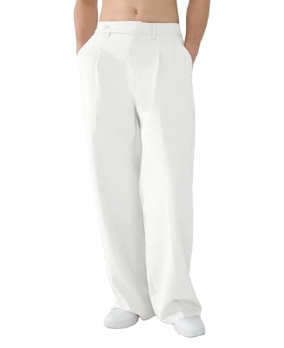 Susclude Baggy Dress Pants Men Old Money Pleated Wide Leg Pants Mens Casual Relaxed Fit Lightweight Work Pants for Men White - Image 1