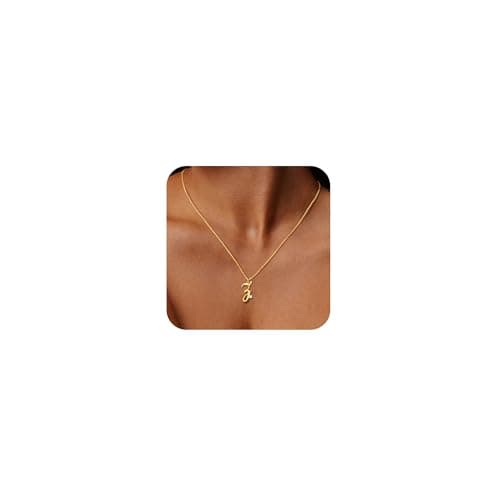 Poaiiu Initial Necklaces for Women,Dainty 14K Gold Plated Trendy CZ Letter Pendant A-Z Chain Choker Cursive Monogram Name Charm Necklace Simple Jewelry Party Birthday Valentines Anniversarie Gifts - Image 1