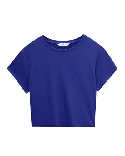 Stelle Womens Basic T Shirts Short Sleeve Cropped Tops Fitted Crew Neck Tight T Shirts Summer Tops Royal Blue X-Small - Thumbnail 4