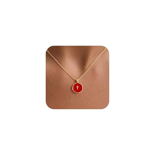 M MOOHAM 14K Gold Plated Cross Necklace for Women - Dainty Cross Choker Necklace Small Simple Enamel Necklaces Jewelry Christian Baptism Religious Faith Gifts for Women - Image 1