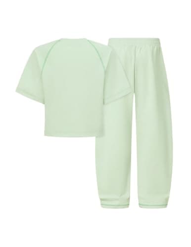 Aelfric Eden Cloud Cropped Sweat Sets Summer 2 Piece Outfits Crop Top High Waisted Baggy Barrel Sweatpants Sweatsuit Green Medium - Thumbnail 4