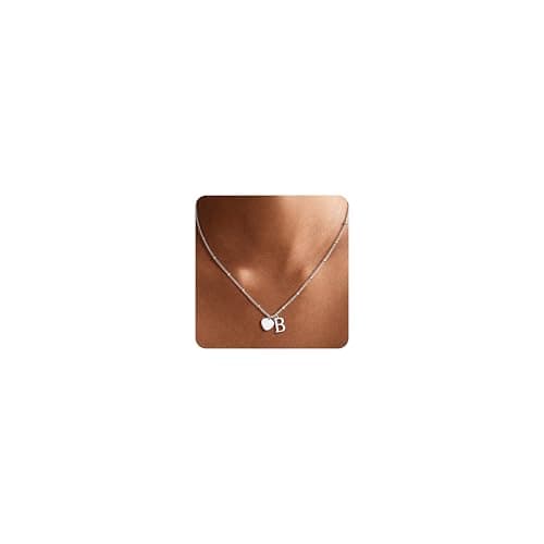 Ritach Heart Initial Necklaces for Women - Letter Necklace Silver Necklace Initial Necklaces for Women Gifts Tiny Heart Necklaces for Women Personalized Name Necklace B - Image 1