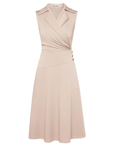 GRACE KARIN Apricot Work Midi Dresses for Women,Wrap Business Casual Funeral Outfit for Women,Wedding Guest Dresses S - Image 1