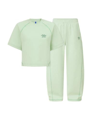 Aelfric Eden Cloud Cropped Sweat Sets Summer 2 Piece Outfits Crop Top High Waisted Baggy Barrel Sweatpants Sweatsuit Green Large