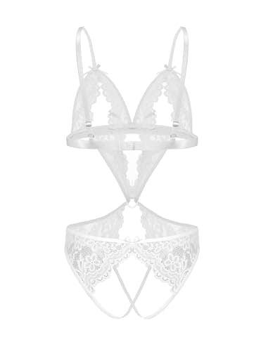 Avidlove Sexy Lingerie for Women Lace Bodysuit Bridal Lingerie One Piece Teddy Body Suits White S - Thumbnail 6