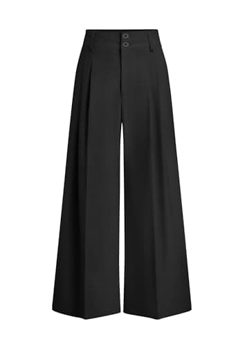 PRETTYGARDEN Womens Spring Wide Leg Palazzo Pants 2026 Trendy Loose Button High Waist Pleated Work Business Casual Trousers (Black,XX-Large) - Image 1