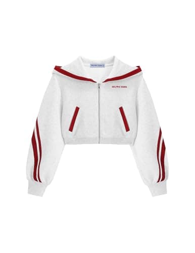 Aelfric Eden Cropped Contrast Stripe Zip Up Hoodie Y2K Long Sleeve Crop Sweatshirts Casual Hooded Jacket Grey X-Small - Image 1