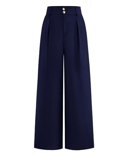 BTFBM Women Wide Leg Dress Pants 2026 High Waisted Button Pleated Business Casual Trousers Office Work Palazzo Pants(Navy, Small) - Image 1