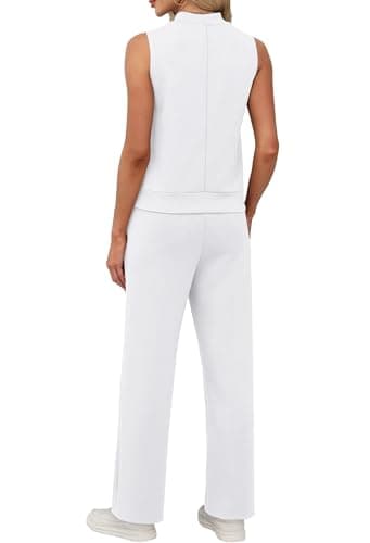 XIEERDUO Two Piece Sets for Women Summer Outfits Beach Vacation Clothes Mock Neck Lounge Matching Sets Women Clothing Luxury Fashion Travel White L - Thumbnail 5
