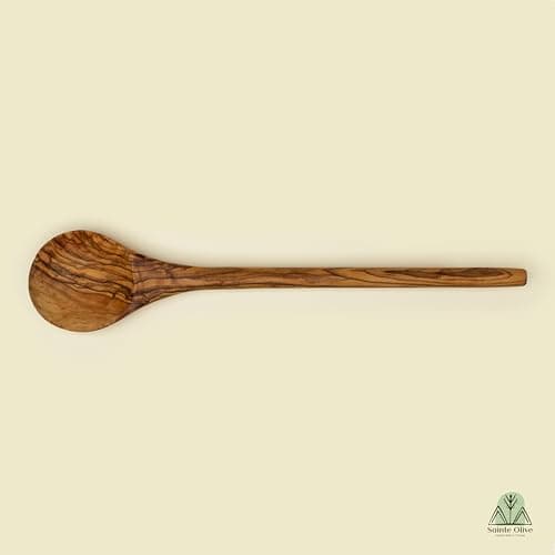 Sainte Olive 14.5 Inch Handmade Natural Olive Wood Cooking Spoon, Heat Resistant, Perfect for Nonstick Pans and Deep Pots - Thumbnail 6
