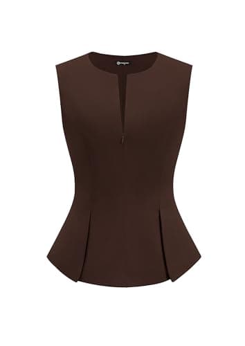 PRETTYGARDEN Women's 2026 Summer Vest Tops Business Casual Going Out Outfits Sleeveless Zip Up Dressy Tank Top Suit Waistcoat (Brown,XX-Large) - Image 1
