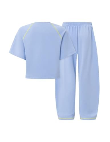 Aelfric Eden Cloud Cropped Sweat Sets Summer 2 Piece Outfits Crop Top High Waisted Baggy Barrel Sweatpants Sweatsuit Blue X-Large - Thumbnail 4