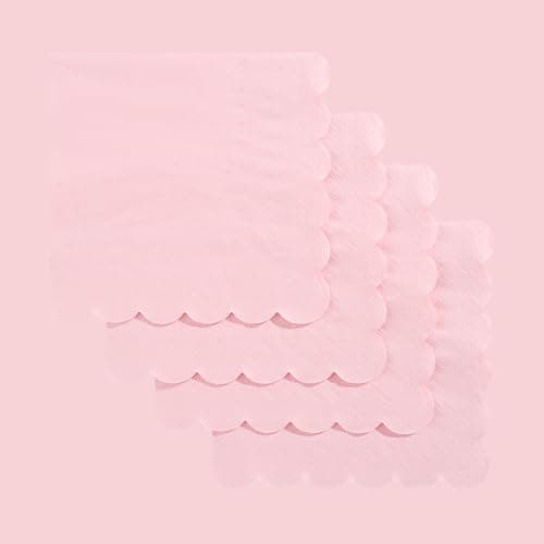NatNarr 120 Pcs Cocktail Napkins Pink Mothers Day Paper Napkins Light Pink Dessert Beverage Napkin Cute Scalloped Party Napkin for Baby Bridal Shower, Birthday, 5 x 5 Inch - Thumbnail 4